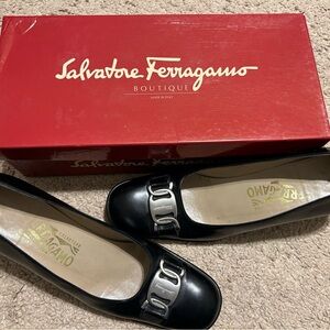 Salvatore Ferragamo Black Pumps with Silver Buckles